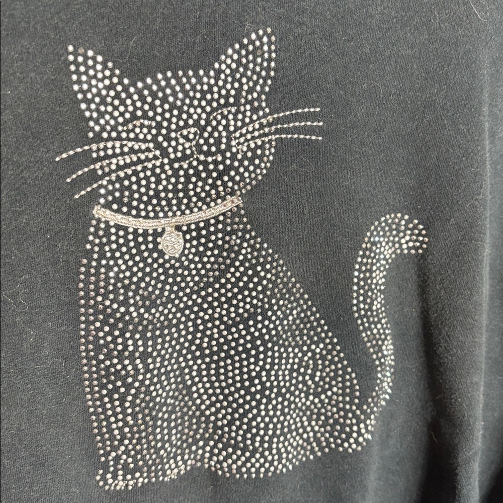 Vintage Quacker Factory Black Sequin Cat Top 3/4 Sleeve 1X - Picture 3 of 4